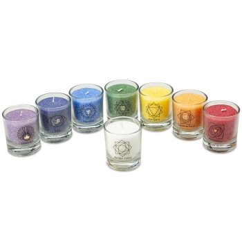 8 Chakra Palmwachs im Glas Set