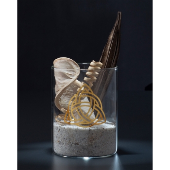 Windlicht mit goldenem Etikett Keltischer Knoten